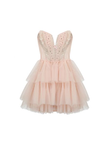 Sukienka mini koronkowa z kryształkami Aniye By różowa