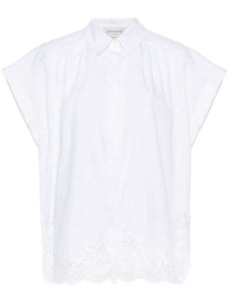 Pamučna košulja s cvjetnim printom s čipkom Ermanno Firenze bijela