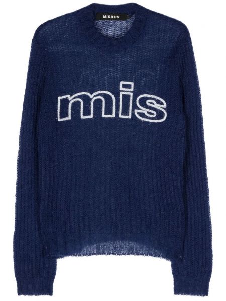 Raštuotas ilgas megztinis Misbhv mėlyna