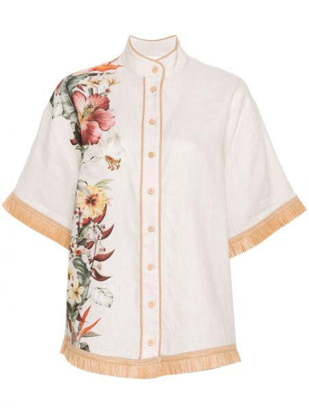 Camicia di lino a fiori con stampa Zimmermann bianco