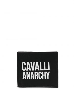 Кожено портмоне с принт Roberto Cavalli черно