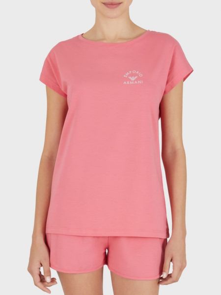 Piżama z nadrukiem Emporio Armani różowa