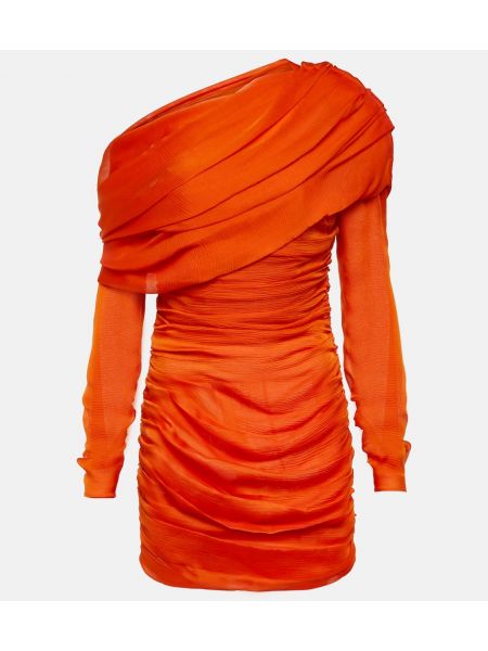 Mini robe en soie asymétrique Saint Laurent orange