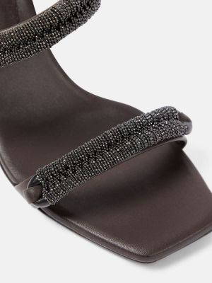 Kožené sandály na klínovém podpatku Brunello Cucinelli hnědé