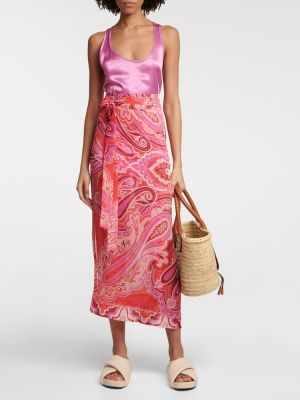 Midi suknja visoki struk s printom Etro ružičasta