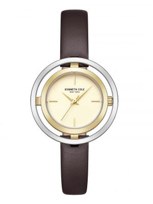 Женские часы с прозрачным циферблатом, ремешок из натуральной кожи, 32 мм Kenneth Cole New York коричневый