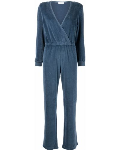 V-hals velur lang jumpsuit Suzie Kondi blå