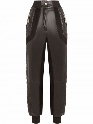 Ватирани кожени спортни панталони Dolce & Gabbana черно