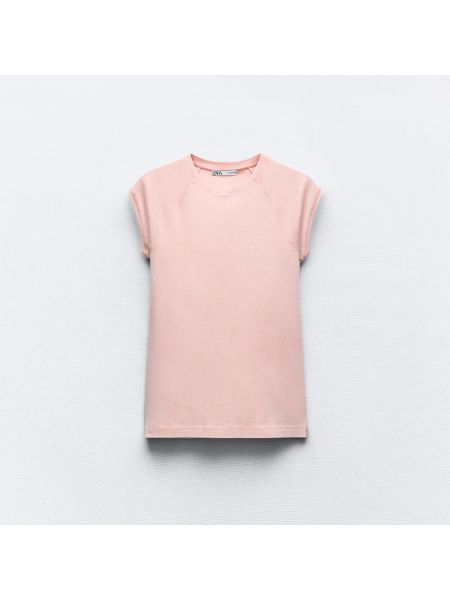 Хлопковая футболка Zara розовая