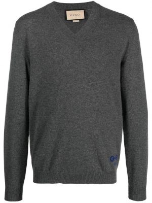 Кашмирен пуловер с v-образно деколте Gucci сиво