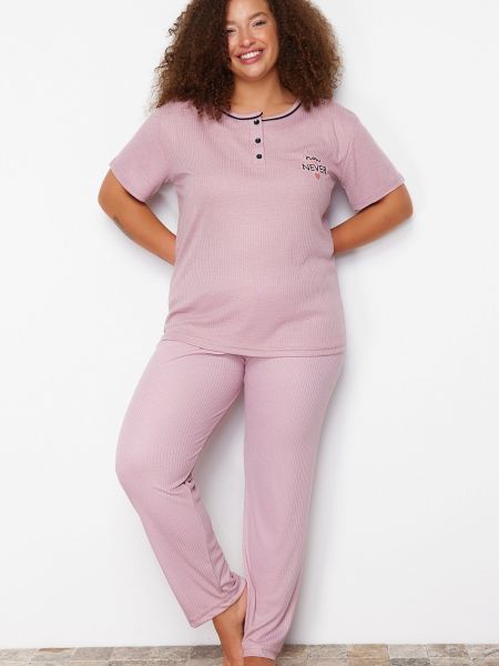 Pletena pidžama s gumbima Trendyol ružičasta