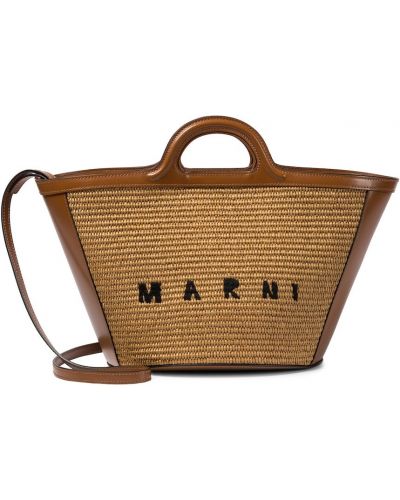Bolso shopper con estampado tropical con bordado Marni marrón