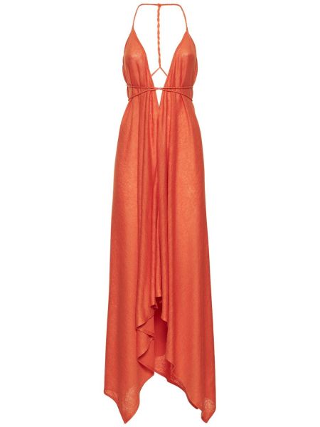 Lněné dlouhé šaty Alanui oranžové