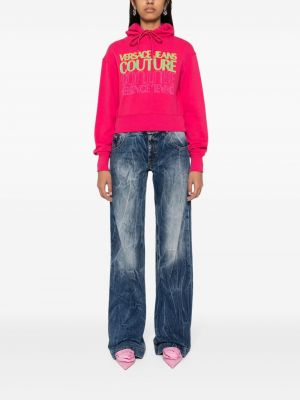 Péřová mikina s kapucí Versace Jeans Couture růžová