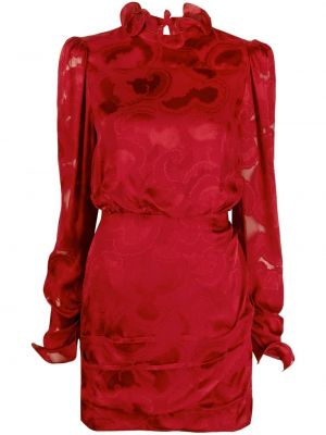 Hedvábné dlouhé šaty s výšivkou na zip Saloni - červená