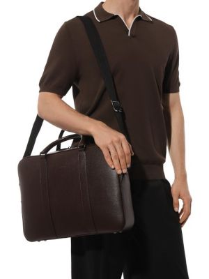 Кожаная сумка для ноутбука Canali коричневая