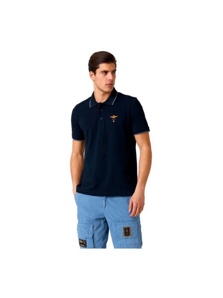 Poloshirt aus baumwoll mit kurzen ärmeln Aeronautica Militare blau