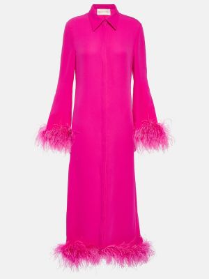 Svilena midi haljina sa perjem Valentino ružičasta