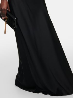 Saténové dlouhé šaty s výstřihem do v Saint Laurent černé