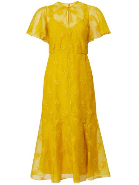 Φλοράλ μίντι φόρεμα Erdem κίτρινο