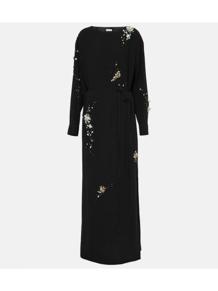 Satynowa sukienka midi Dries Van Noten czarna