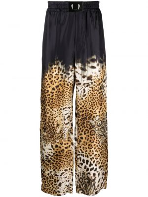 Ravne hlače s potiskom z leopardjim vzorcem Roberto Cavalli črna