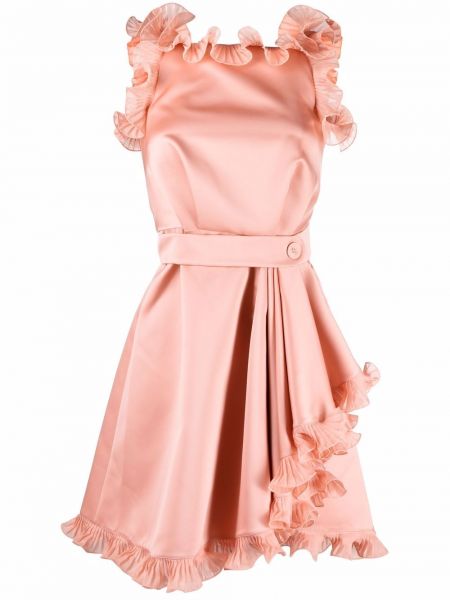 Vestido de cóctel de raso sin mangas con volantes Elie Saab rosa