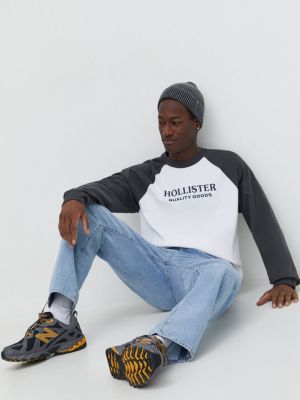 Bavlněné tričko s dlouhým rukávem s dlouhými rukávy Hollister Co. šedé