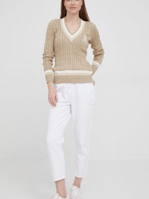 Бавовняний светр Lauren Ralph Lauren, бежевий