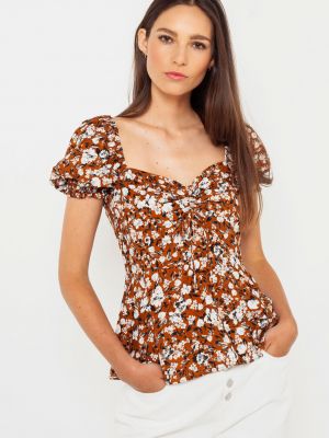 Bluza s cvetličnim vzorcem Camaieu rjava