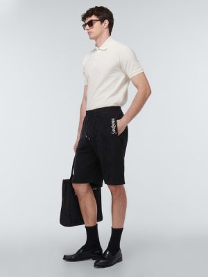 Jersey shorts mit stickerei aus baumwoll Saint Laurent schwarz