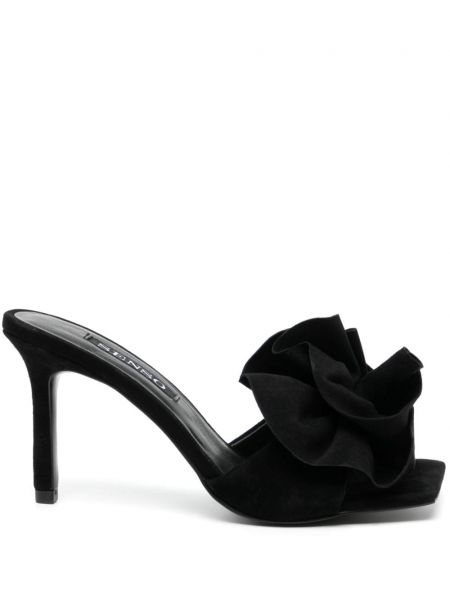 Papuci tip mules cu model floral Senso negru