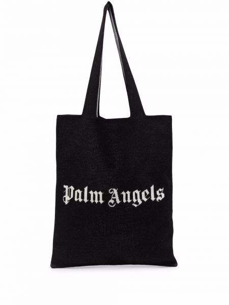 Borsa shopper in maglia con stampa Palm Angels nero