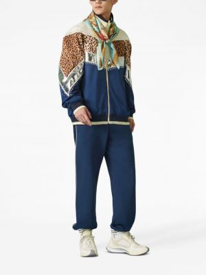 Medvilninės siuvinėtos sportinės kelnes Gucci mėlyna