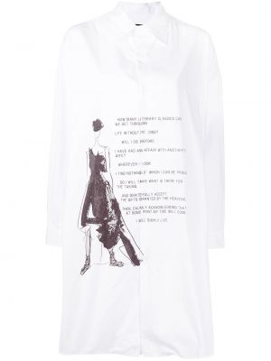 Риза с принт Yohji Yamamoto бяло