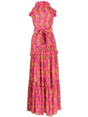 Sukienka długa w kwiatki z nadrukiem Borgo De Nor różowa