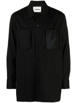 Vlněná košile Jil Sander černá