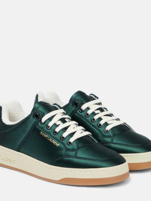Атласные кроссовки Saint Laurent зеленые