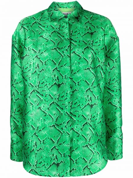 Camisa de cuero con estampado de estampado de serpiente Msgm verde