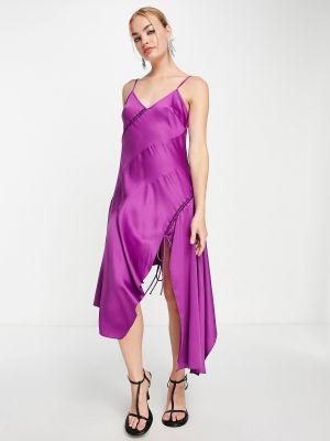 Атласное платье миди на шнуровке Topshop фиолетовое