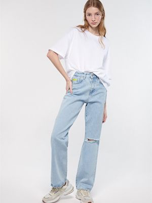 Прямые светло-голубые женские джинсовые брюки с высокой талией Mavi