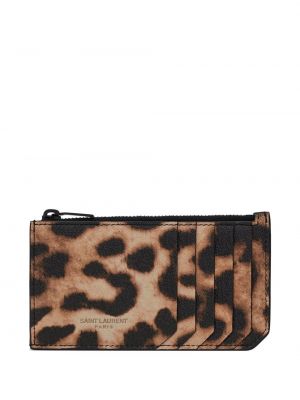 Kožená peňaženka s potlačou s leopardím vzorom Saint Laurent hnedá