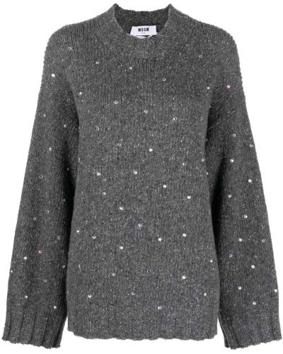 Плетен пуловер с кристали Msgm сиво