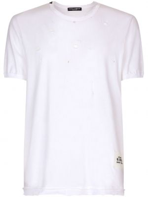 Памучна тениска с протрити краища Dolce & Gabbana бяло