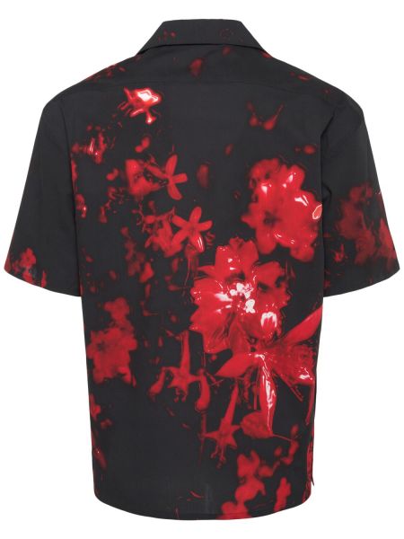 Pamučna košulja s cvjetnim printom s printom Alexander Mcqueen crna