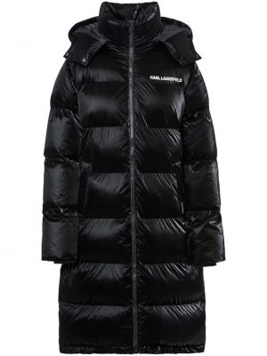 Pikowany haftowany płaszcz Karl Lagerfeld czarny