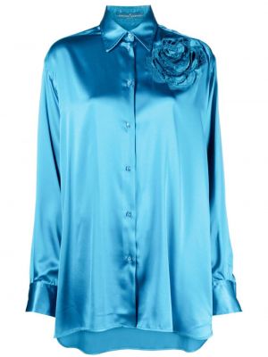 Kvetinová hodvábna košeľa Ermanno Scervino modrá
