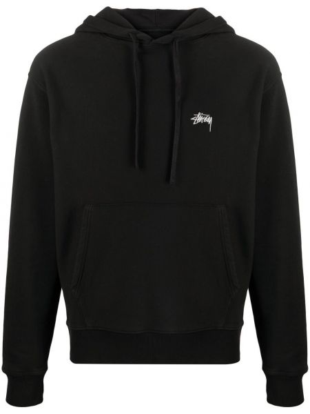 Pamučna hoodie s kapuljačom s vezom Stüssy crna