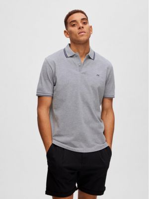 Tricou polo Selected Homme gri