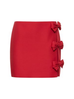 Копринена вълнена мини пола с панделка Valentino червено